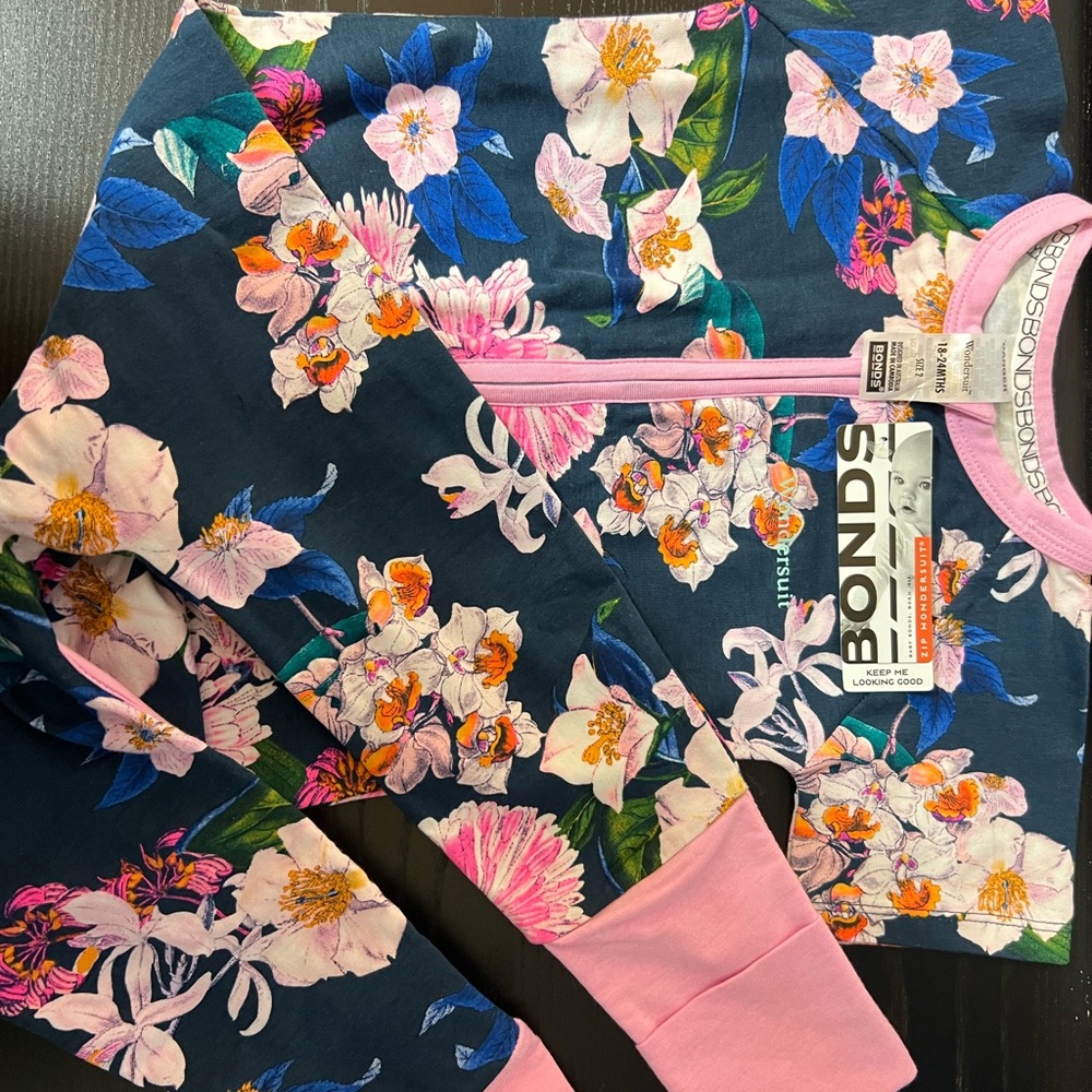 Bonds Dark Floral Zip Wondersuit